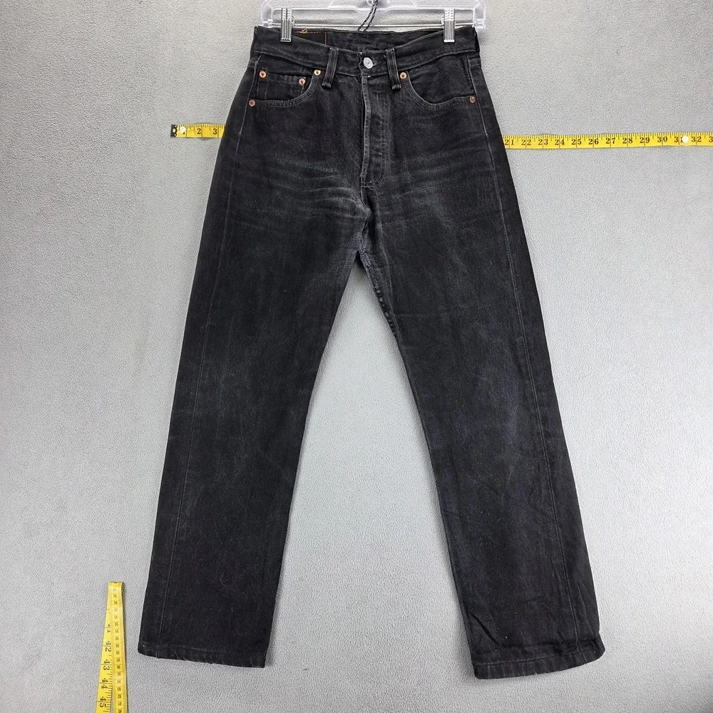 Vintage Levis 501 Jeans Mens Black Button Fly Made In USA Altered Hem Fits 26x27